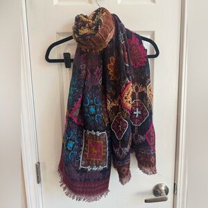 Pashmina Style Scarf with Bright Colored Yarn Embroidery